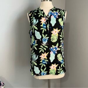 Violet + Claire L Floral & Bird Black Sleeveless Tank Blouse
